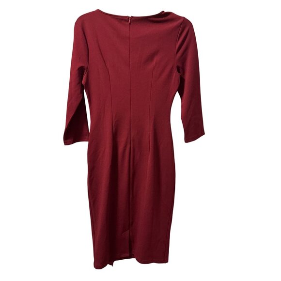 Musol Burgundy Dress With 3/4 Sleeves & Back Zipper Size M Polyester/Spandex Ble - Picture 10 of 12